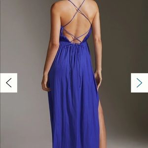 Anthropologie - Halter Side Slit Maxi Dress in blue